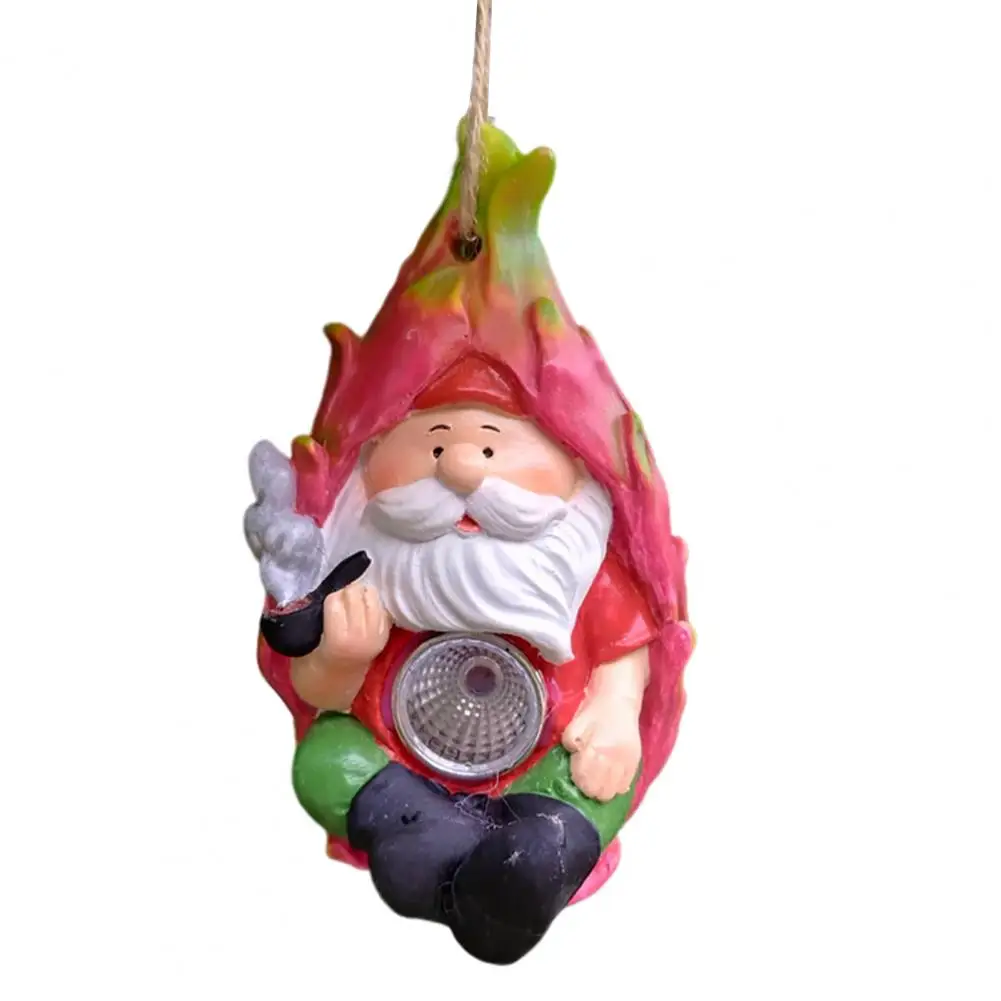 Solar Garden Decoration Solar-powered Decor with Resin Fruit Figurine Funny Gnome Statue for Outdoor Patio Yard