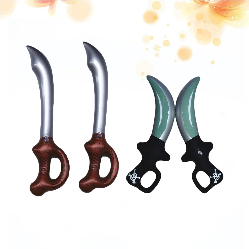 

4pcs Inflatable Pirate Sword For Kids Halloween Party Decoration Pretend Play Plastic Set Brown Black Handle