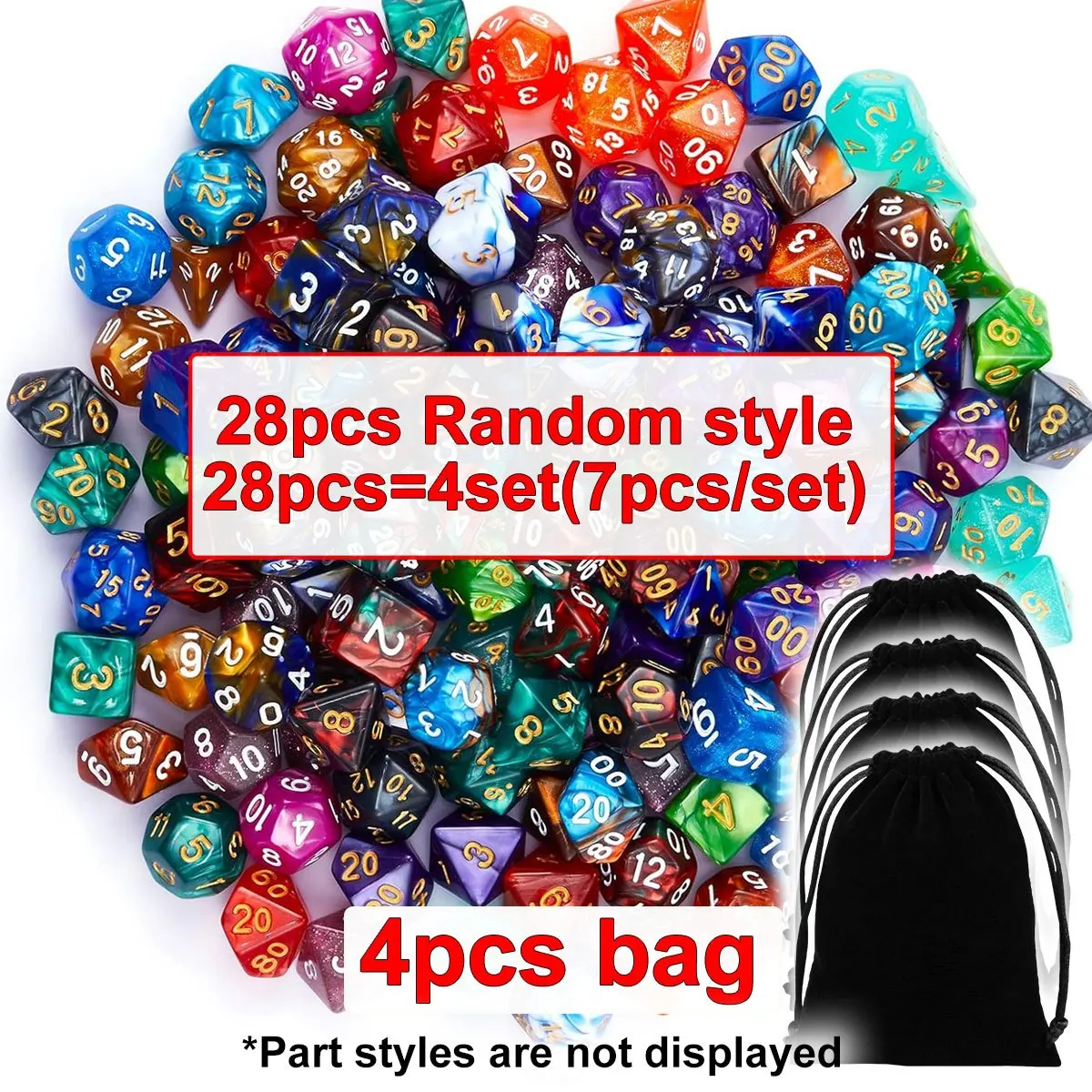 28pc Polyhedral DND Dice Set with Black Pouch