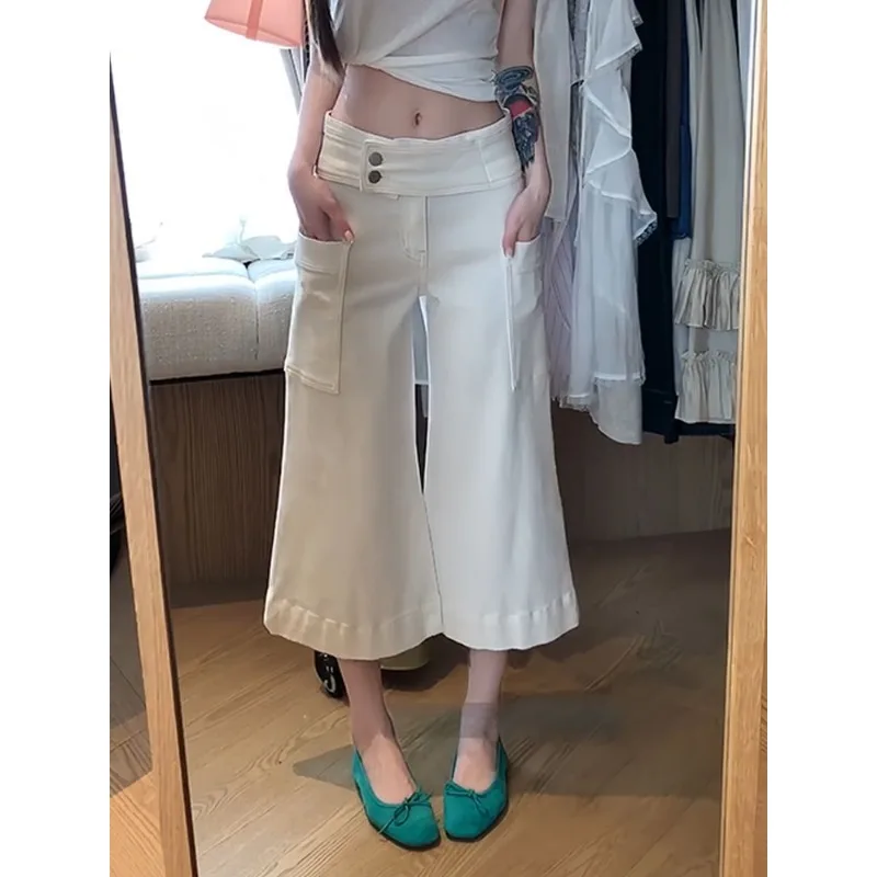 American Retro Big Pocket Micro-pull Jeans Children Summer Thin Spice Girls Fashion Slim-fitting and Thin Seven-point Pants