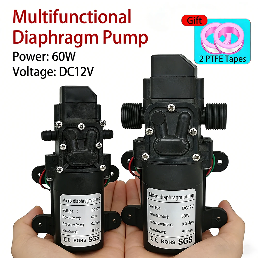 High Pressure Diaphragm Pump Mini Electric Self-priming Pump Water Washing Machine Pesticide Spraying,DC12V 120PSI 60W 5L/Min
