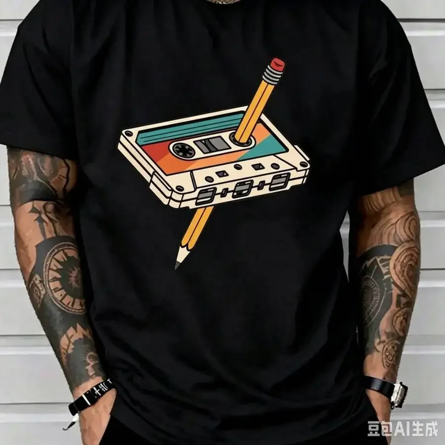 T-shirt 100% coton rétro années 80 90, style cassette audio, musique vintage des années 1980 1990, col rond, manches courtes, pour femmes et hommes