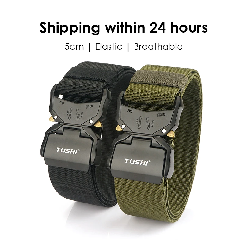 KOLBER 2024 5cm Elastic Belt for Men Aluminum Buckle Quick Release Outdoor Casual Wide Belt 2 Inch Military Tactical Girdle Male