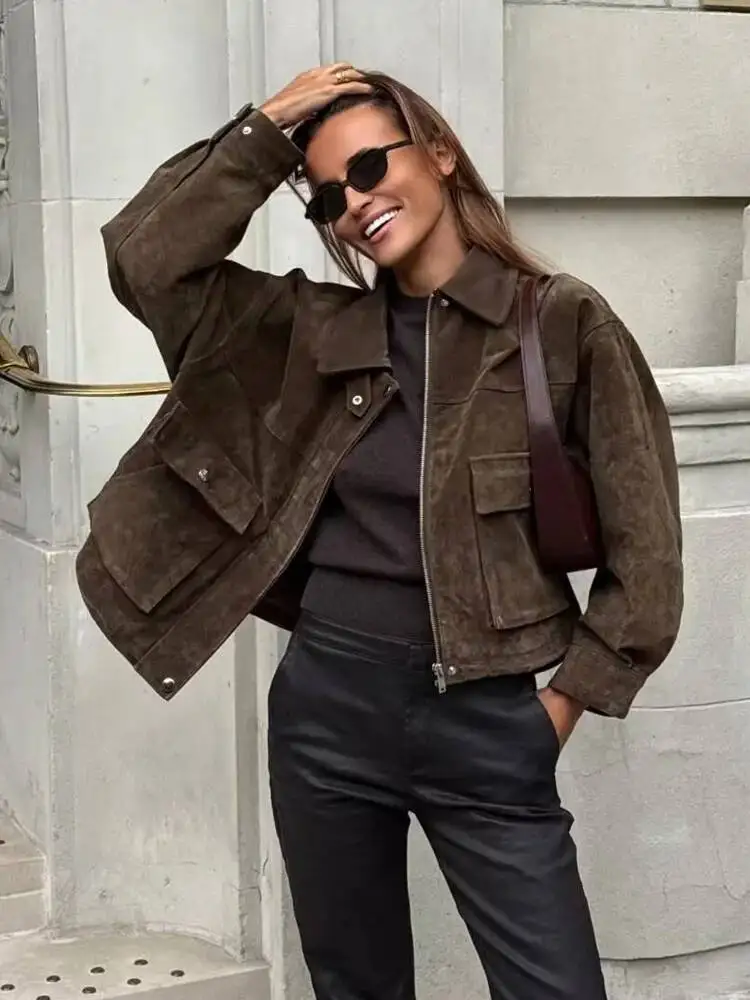 

Women's Fashion Coats Solid Turn-Down Collar Long Sleeve Pockets Buttons Zipper Female Autumn Casual Chic Jackets