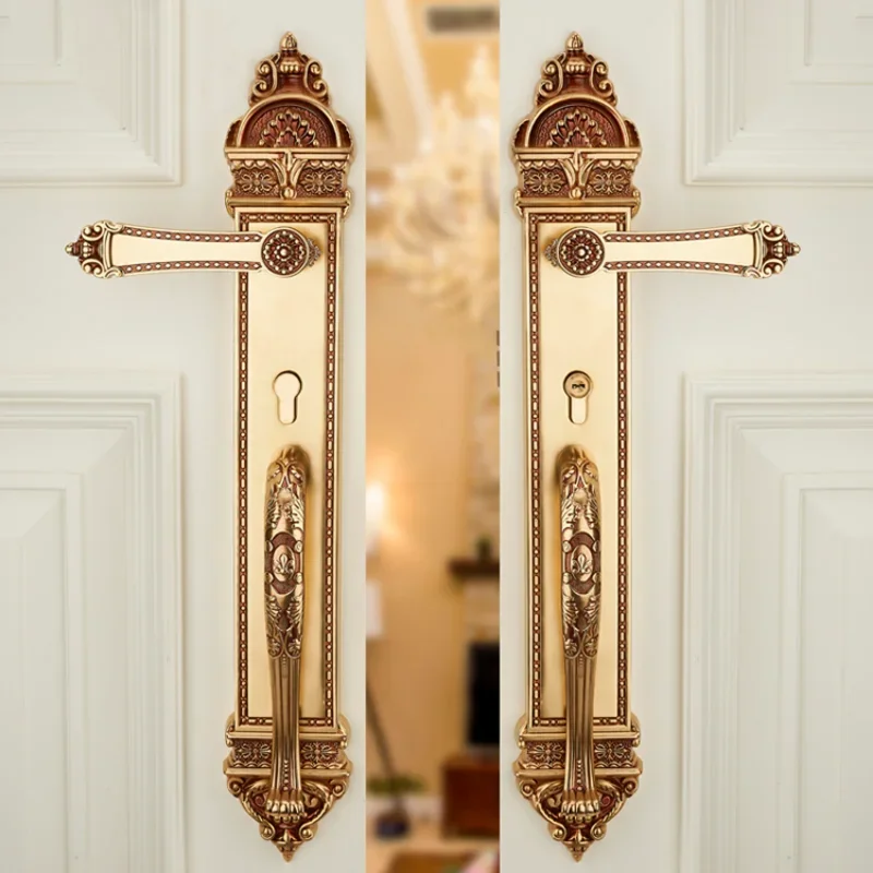 Guangzhou high quality brass door single lock handle for front gate wooden doors