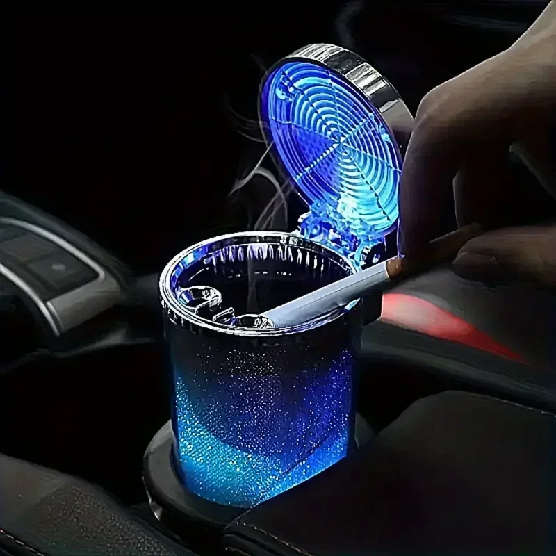 Small Car, Caravan, Auto Ashtray With LED Light, Mini Car Trash Can, Portable Lid, For Car Cup Holder, Home, Office And Travel