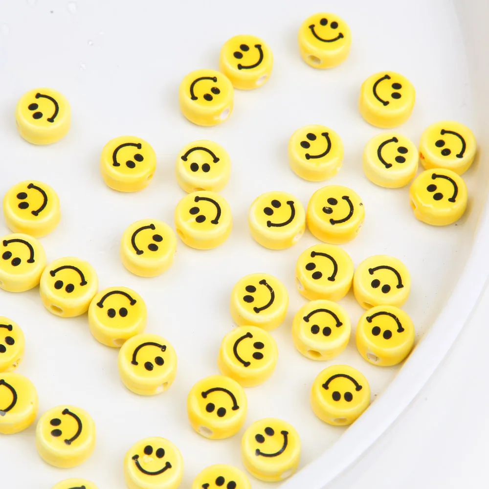20pcs 8/10mm Ceramics Smiling Face Beads Septal Bead for Jewelry Making Bracelet DIY Handmade Beaded Necklace Accessories