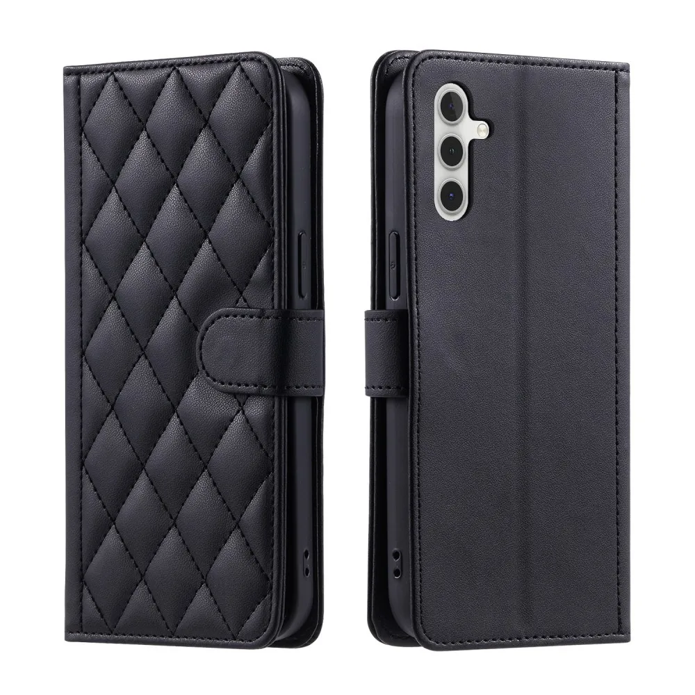 Flip Leather Grid Phone Case For Samsung Galaxy S25 Ultra Plus S25 Edge S25 FE Card Slot Protective Shell Shockproof Back Cover