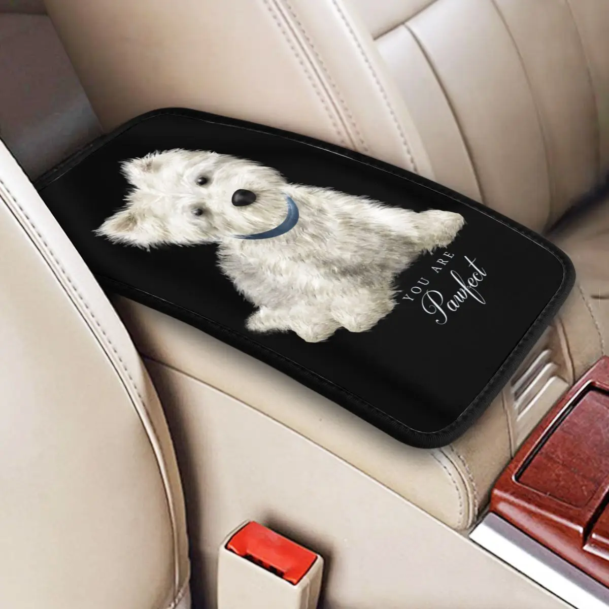 Custom Armrest Box Pad Sweet West Highland White Terrier Dog Car Center Console Protection Cover Mat Westie Puppy Storage Box