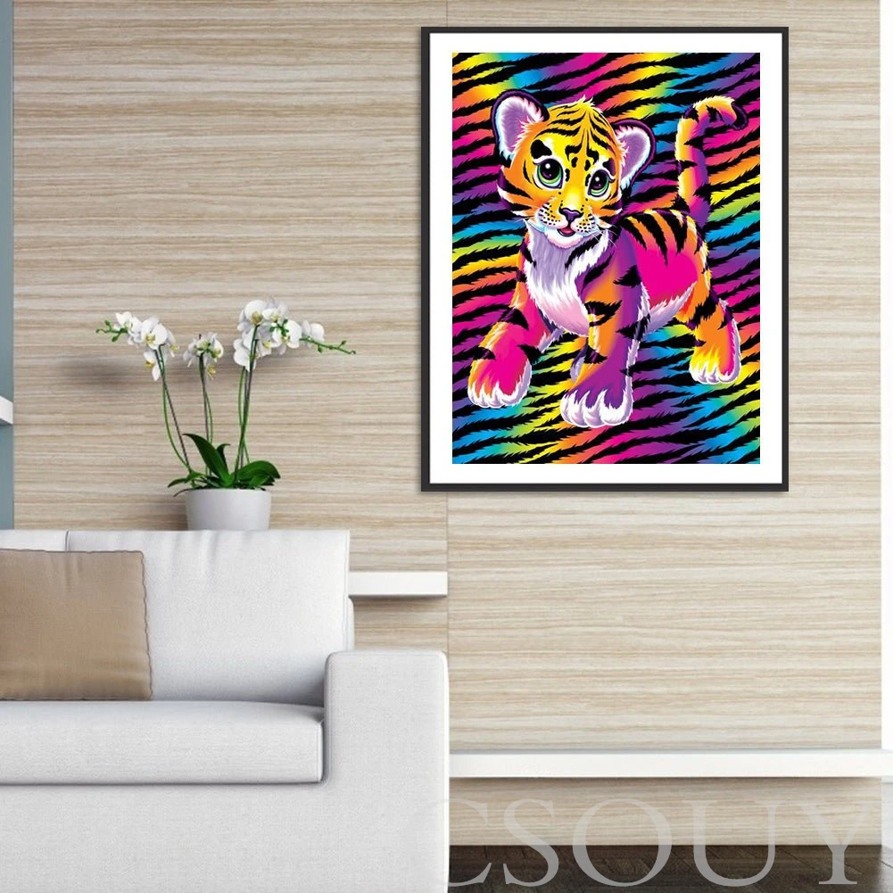 

Crystal Full Square AB Diy Diamond Painting Cross Stitch Colored Tiger Anima Diamond Embroidery Mosaic Needlwork Rhinestones Hom