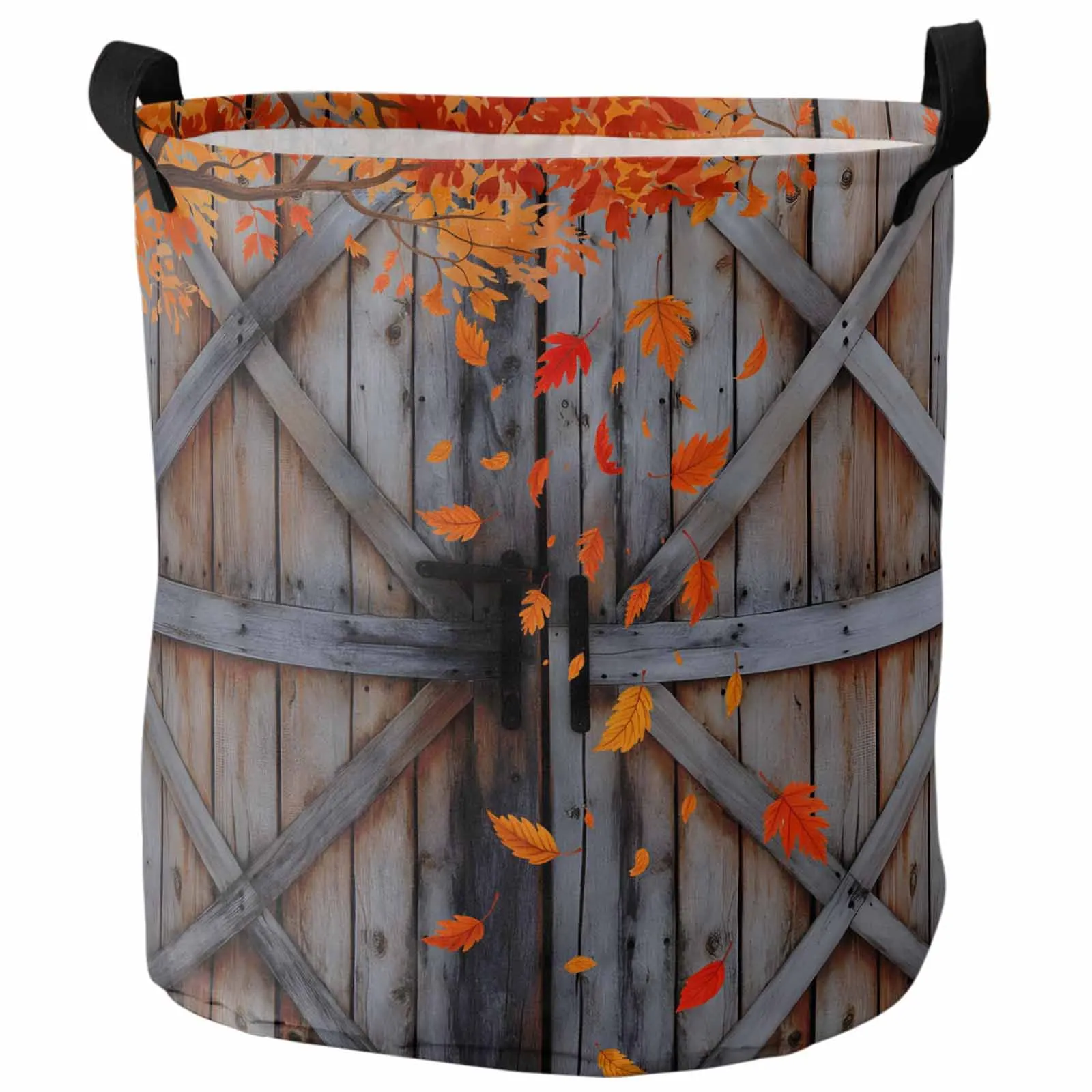 

Autumn Wood Grain Maple Leaf Foldable Dirty Laundry Basket Kid's Toy Organizer Waterproof Storage Baskets