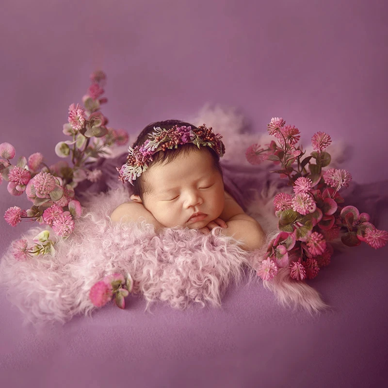 Newborn Photography Props Artificial Flower Headband Sheepskin Blanket Bear Doll Prop Studio Stretch Wrap Photo Accessories