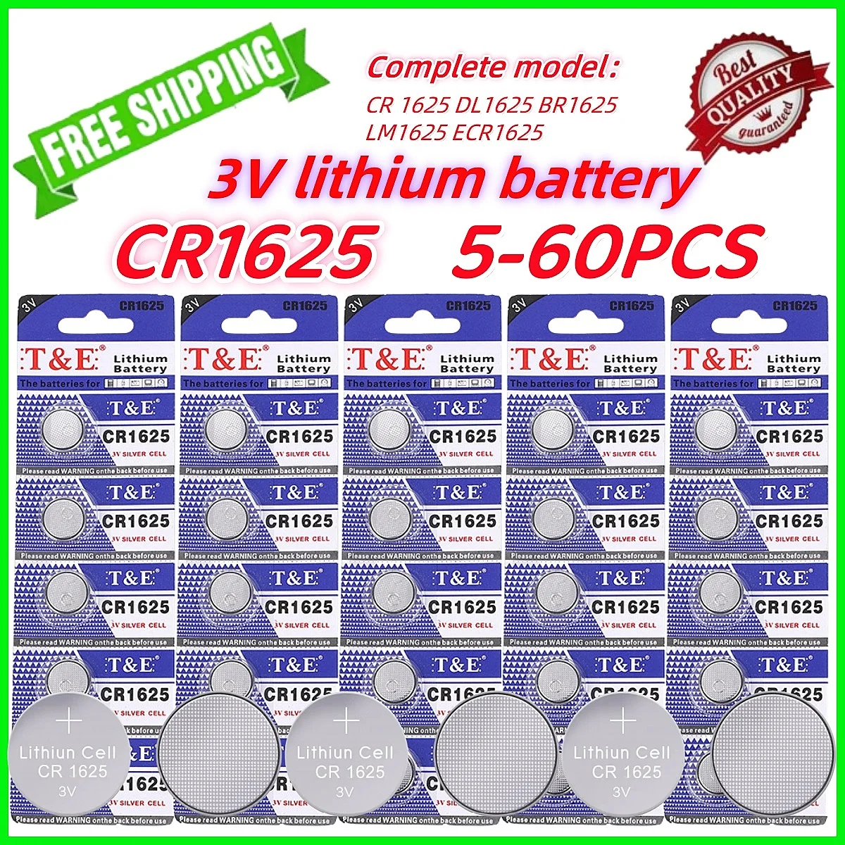 

5-60PCS CR1625 battery Button Coin Cells 90mAh CR 1625 DL1625 BR1625 LM1625 ECR1625 3V Lithium Batteries For Watch Remote Key