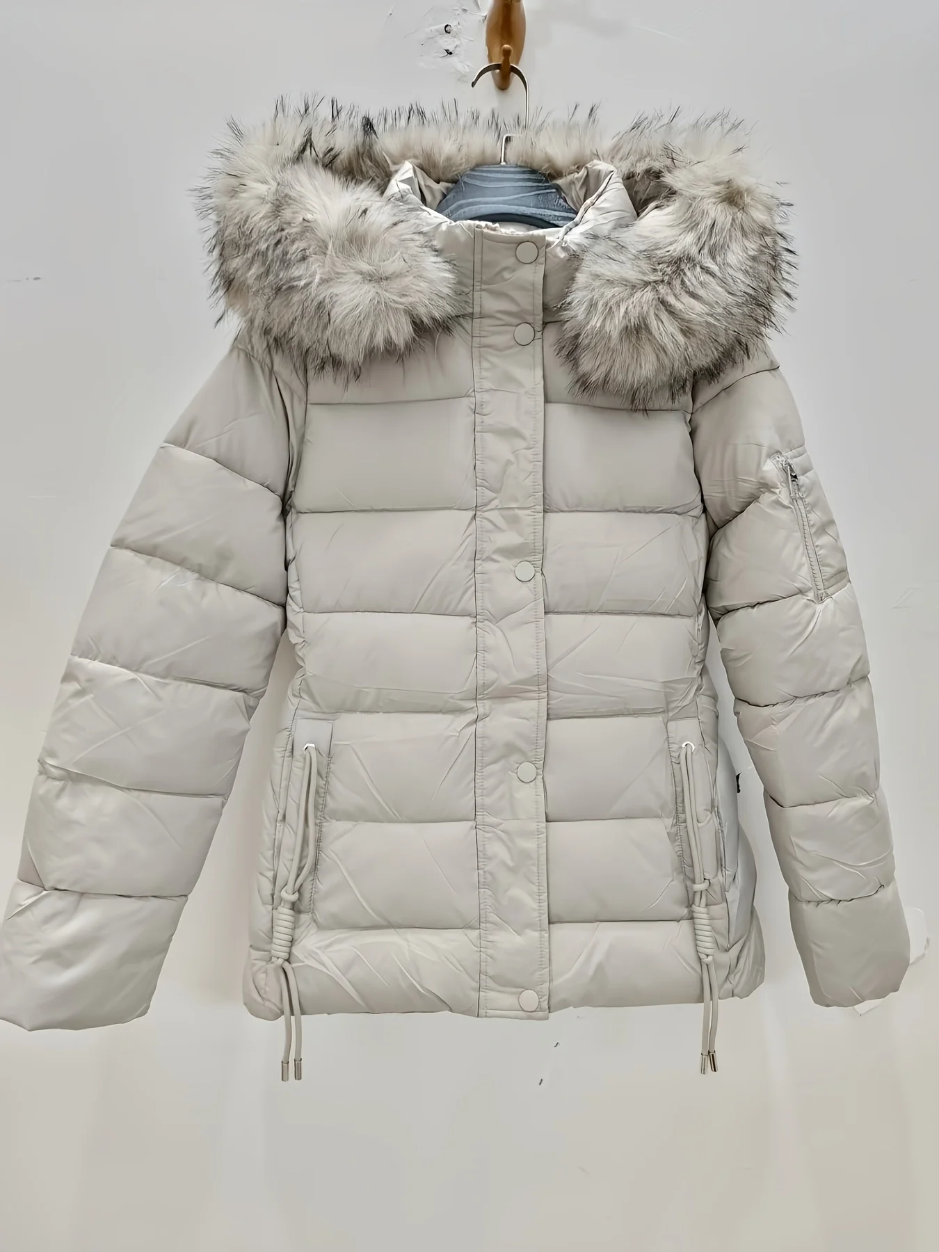 

Women's Autumn/Winter Chic Quilted Coat Fur Collar Plain Hooded Zipper Casual Jacket