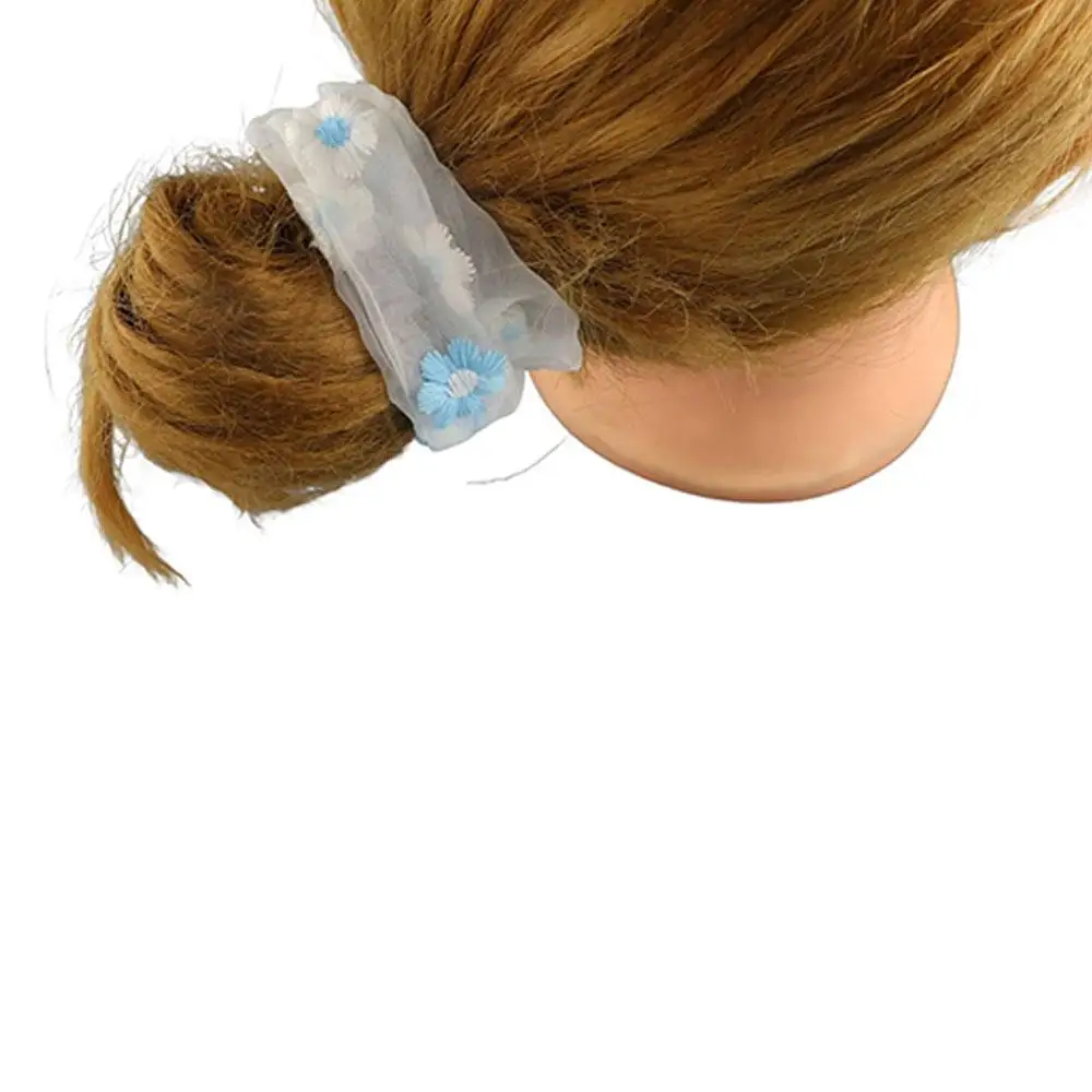 Girls Korean Hair Accessories Embroidery Elastic Ponytail Holder Scrunchie Hair Rope Hair Tie Rubber Band