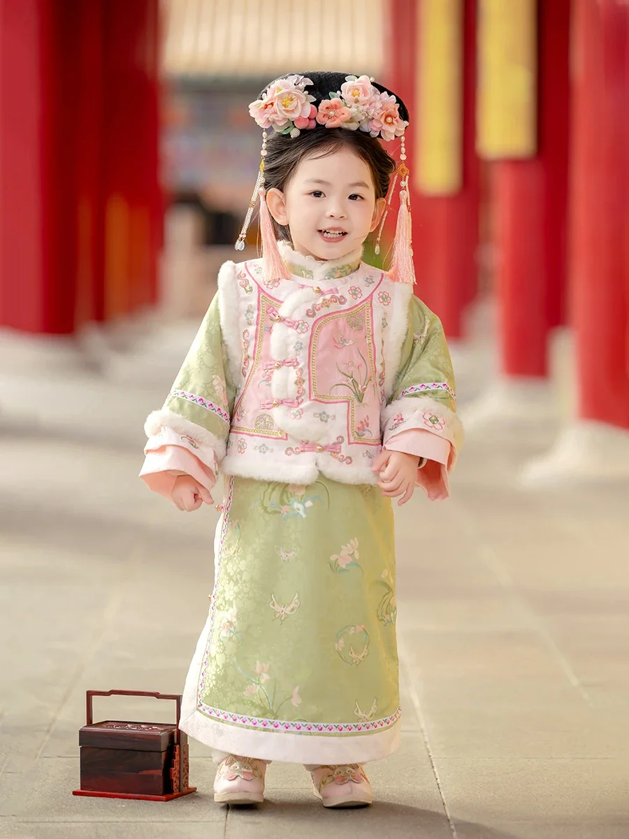 Gege clothing girls winter new product baby Chinese style long cheongsam skirt cotton thickened little girl New Year's clothing