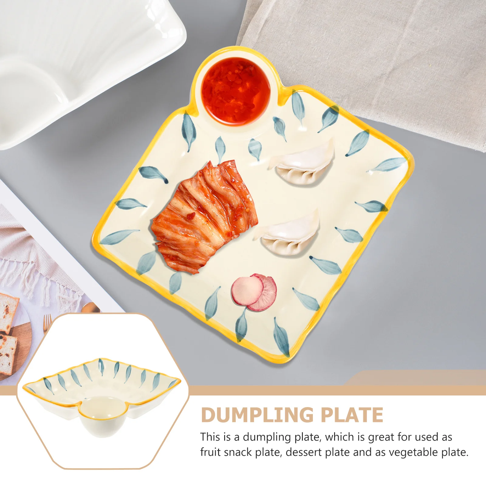 

Ceramic Square Dumpling Plate Sushi Serving Plate Food Dish Microwave Oven Dishwasher Safe Heat Resistant