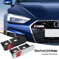 3D Metal Large SLINE Logo S Line Emblem Car Front Grille Badge For Audi A1 A2 A3 A4 A5 A6 Q2 Q3 Q5 Q7 S3 S4 S5 Sline Accessories