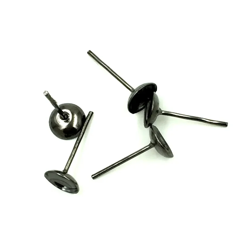1500Pcs Gunmetal Bowl Shape Earring Posts With Stoppers Jewelry Making 13x6mm