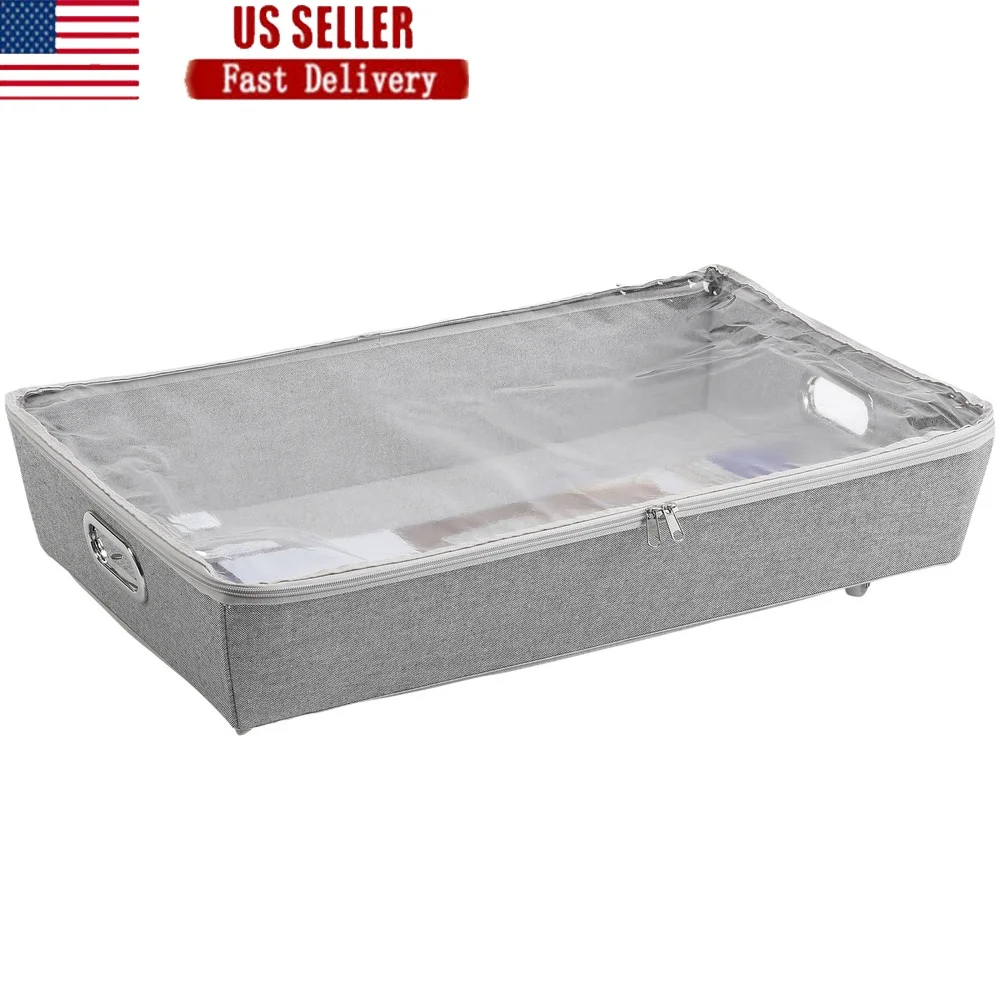 

Rolling Under Bed Storage Bin with Zippered Closure Clear Top Handles and Wheels Easy Organization Ideal Clothing Shoes 26 x 15