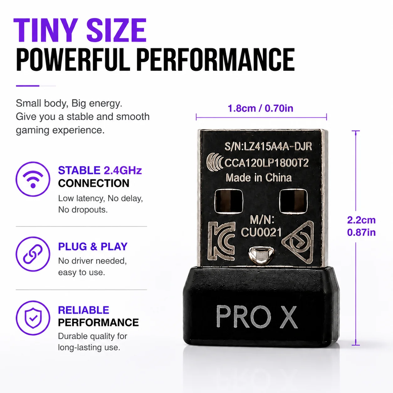 Adapter USB 2.4G Odbiornik do myszy bezprzewodowej Logitech GPW GPXS Superlight — zdjęcie produktu 5