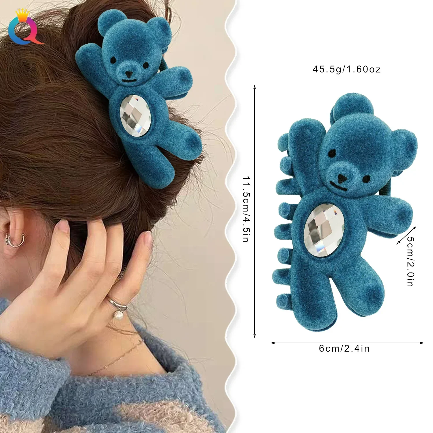 Horquilla de Flocado de oso con incrustaciones de diamantes para mujer, el cabello de horquilla para 11,5 cm, accesorios para el cabello para niña, regalo de Festival Grabber