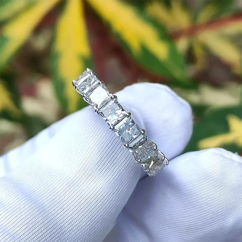 2-6CT Princess Cut DEF/VS VVS Lab Grown Diamonds Full Eternity Ring For Men & Women 14 / 10 Gold Stackable Band Anniversary Band