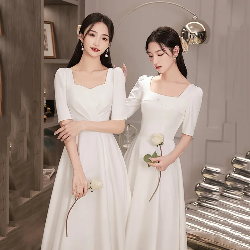 

Новая белая длинная юбка A-силуэта с высокой талией Ele White Long Maid of Dr 2024, подходящая для торжественных мероприятий в помещении.