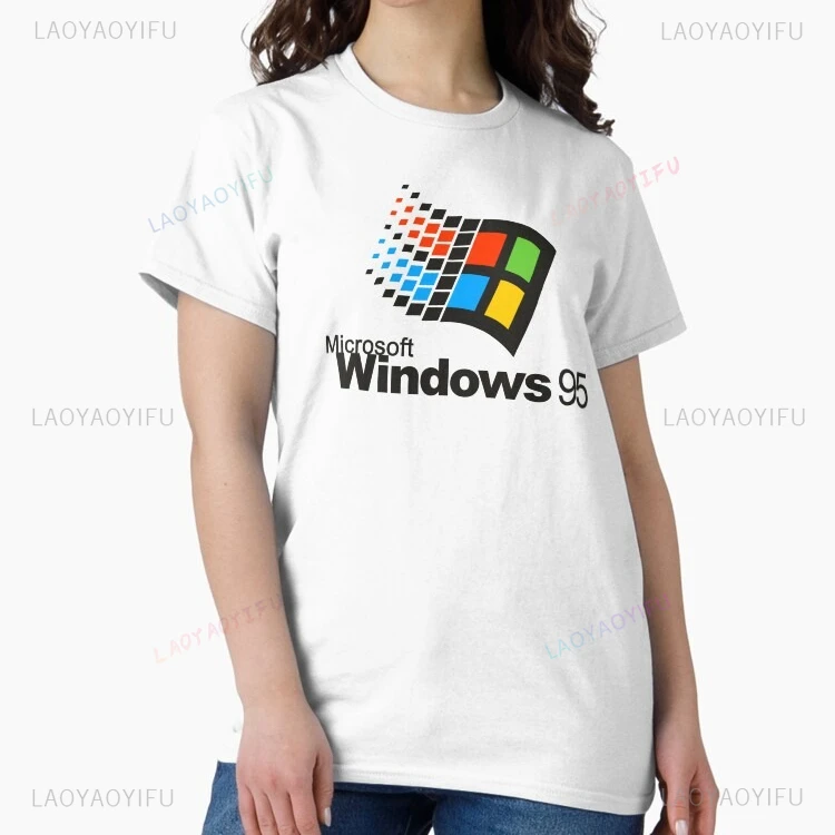 90s Retro Computer Design Windows 95 Logo Icons Programmer Joke Unisex Graphic Tee Y2K Vintage Fashion T-Shirt