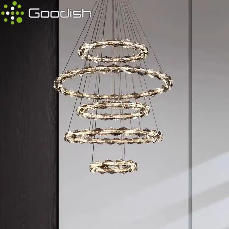 Luxe prachtige kristallen glansschakelaar LED-hanglampen Ronde interlacing Design-lampen voor lobby Woondecoratie Kroonluchter