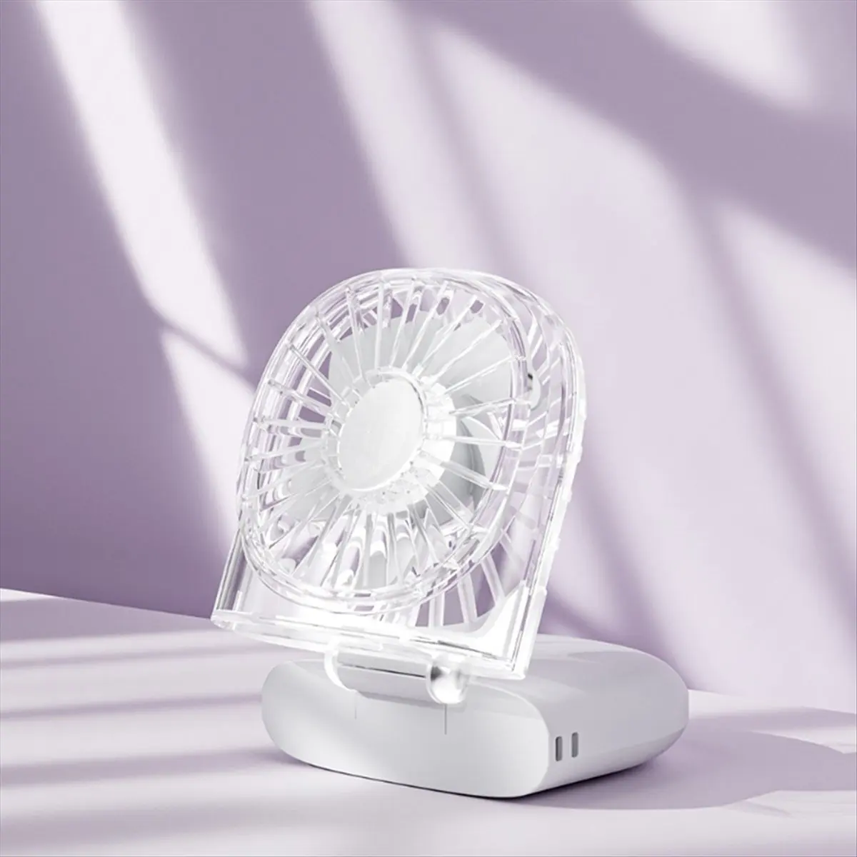 2026 Trend Portable USB Fans with Transparent Design with Five-Speed Wind Adjustment Lanyard and Desktop Stand White