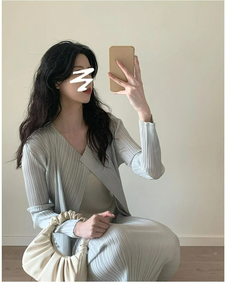 Wrinkled Cardigan Jacket Half Skirt Thin Style Elegant Commuting Two-piece Sets