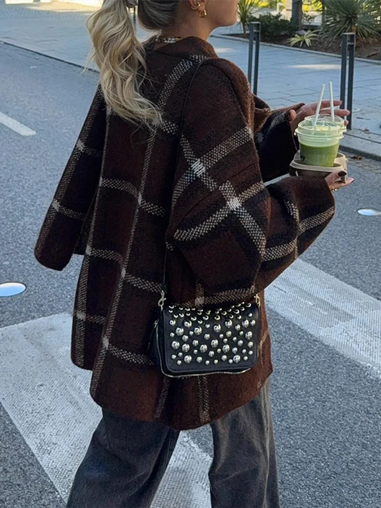 

Women's New Early Autumn Cardigans Scarf Plaid Sweater Cardigan Woman Long Sleeves Loose Pockets Versatile Jackets Chic Casual