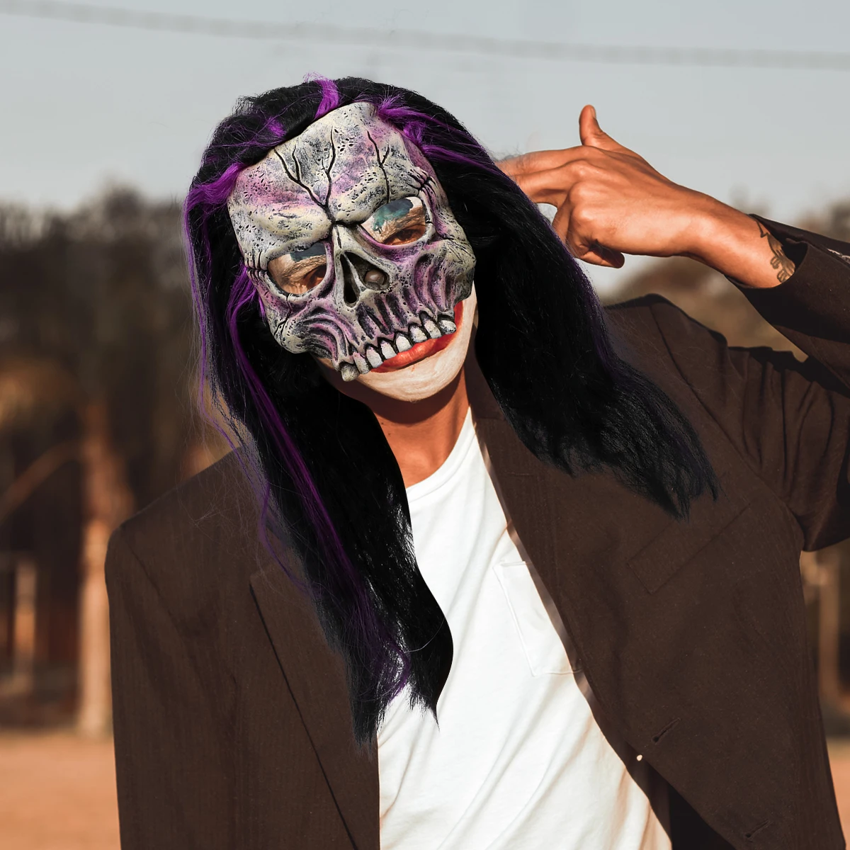 

1 pc Skull Halloween Supplies Creepy Mask Costume Party Decorative Mask Lightweight Realistic Design Role Play Props