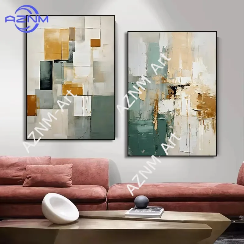 1/2pcs Abstract Minimalist Geometric Green Earth Tones Poster Texture Canvas Painting Modern Wall Art for Living Room Home Decor
