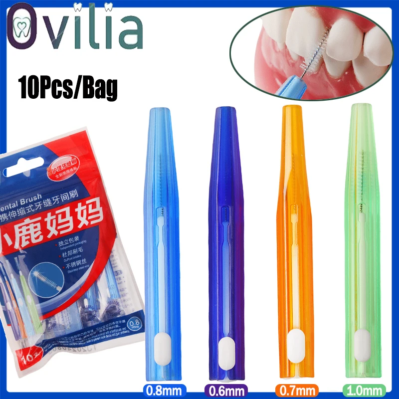 10Pcs Dental Interdental Brushes Dentistry Orthodontics Portable Between Teeth Brush 0.6-1.0mm Dentist Oral Hygiene Care Tools