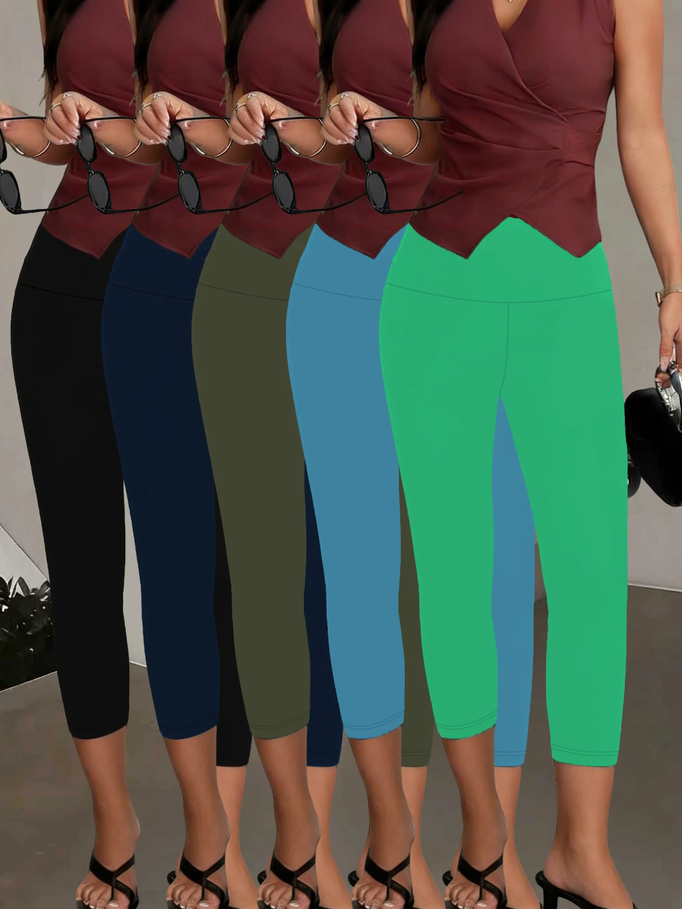 

5 Pack High Waisted Capri Pants Women Super Soft Tummy Control No See Through Workout Yoga Running Home Lounge Wear.