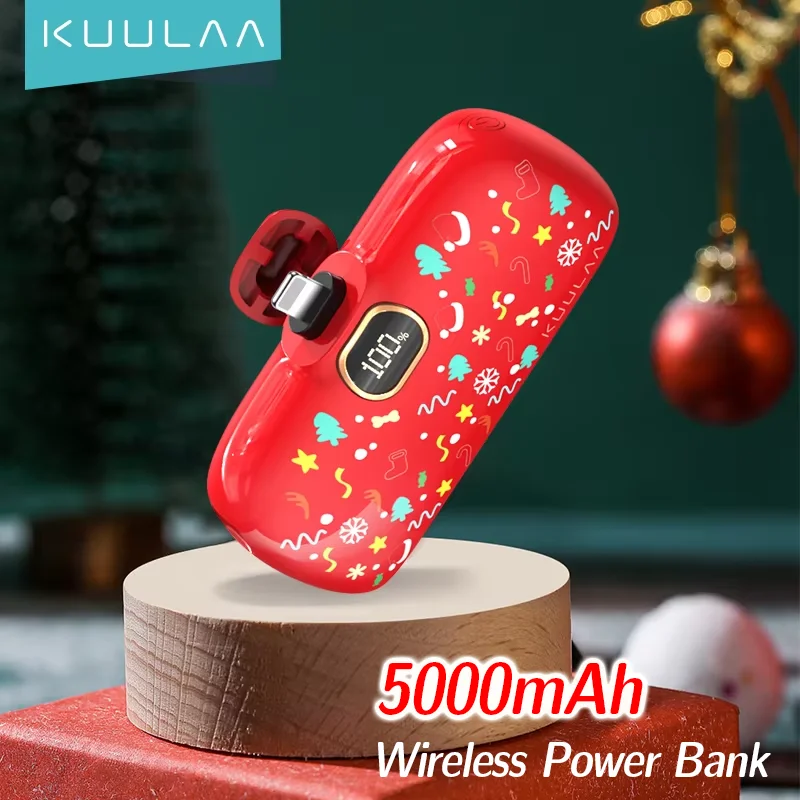 

KUULAA Mini Power Bank 5000 мАч с беспроводным Power Bank Type-C, портативное зарядное устройство Externe для iPhone 16 15 Xiaomi