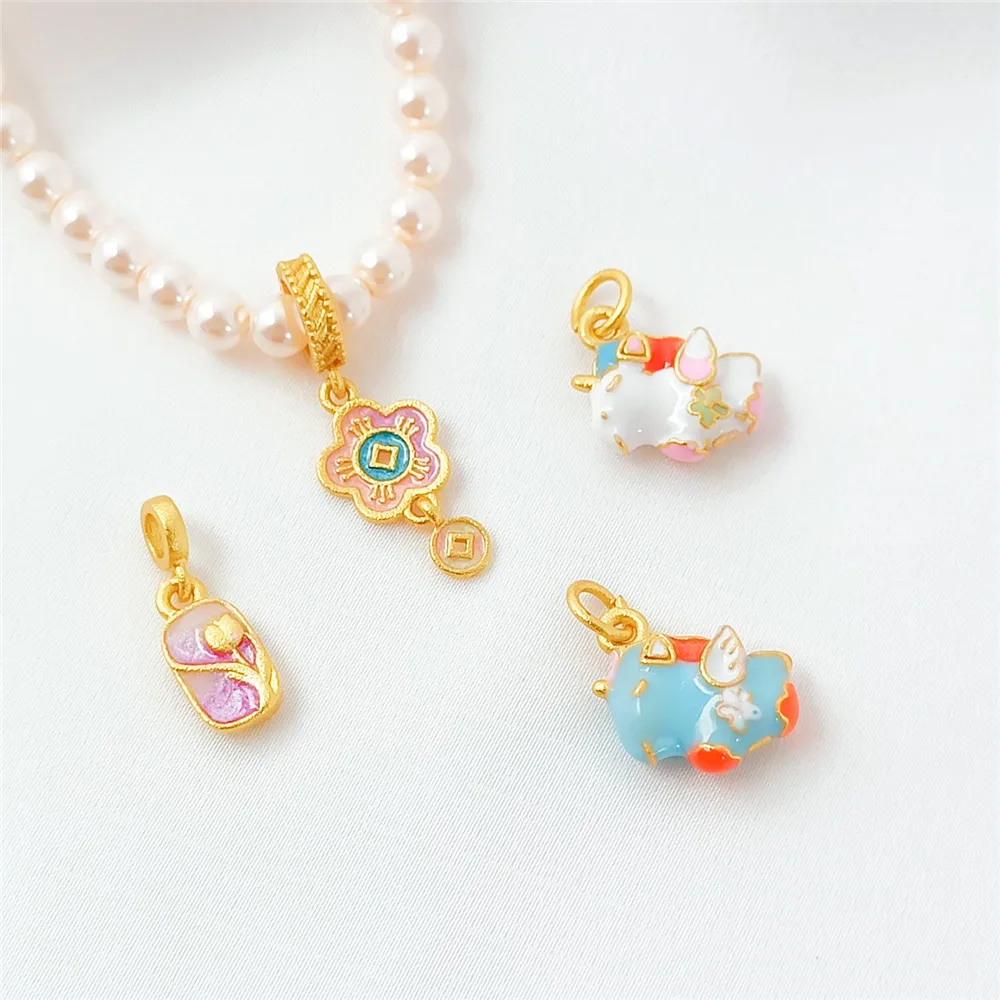 Copper Plated 18K Sand Gold Oil Drip and Blue Wealth-attracting Flying Horse Pendant Diy Bracelet Necklace Accessory Material