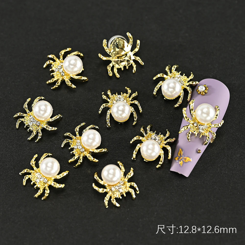 10 Teile/los Vintage Strass Nagel Charms 3D Emaille Biene Spinne Bär Metall Legierung Kristall Schmuck Maniküre DIY Nail art Dekorationen – Detail 7
