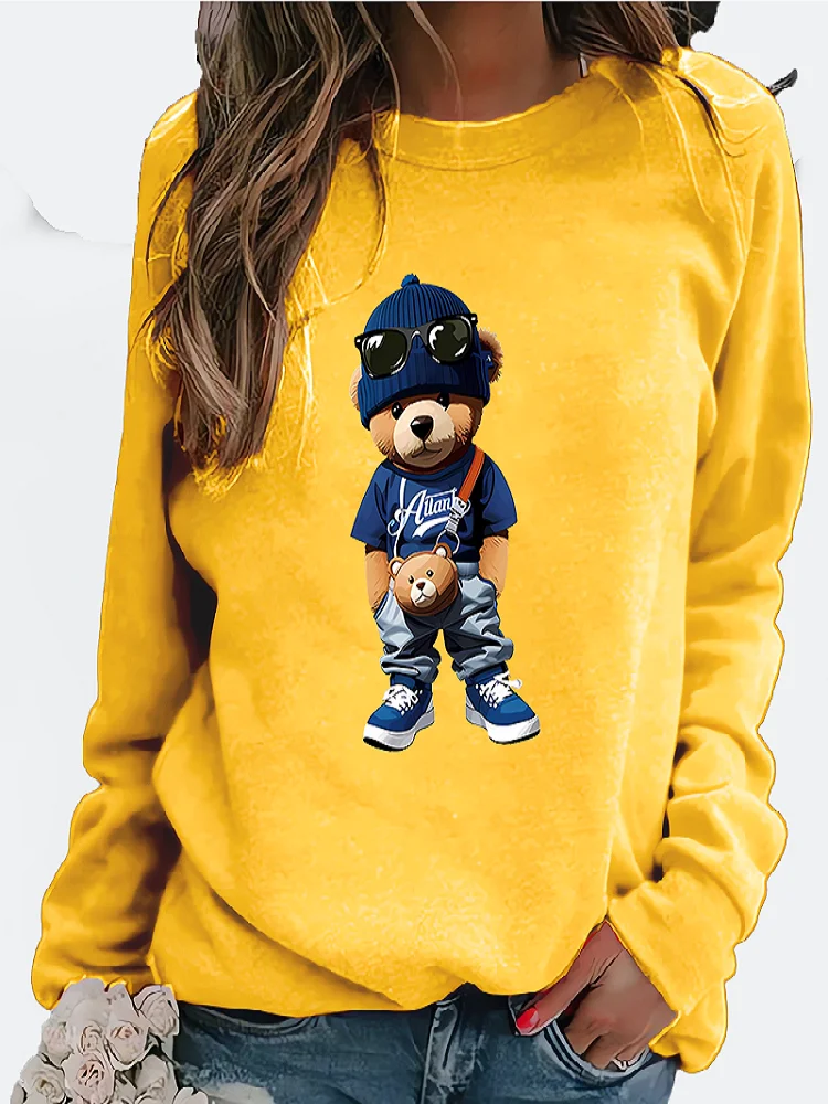 Unissex outono inverno em torno do pescoço hoodie moda única urso impressão quente topo aconchegante todas as estações pulôver moletom