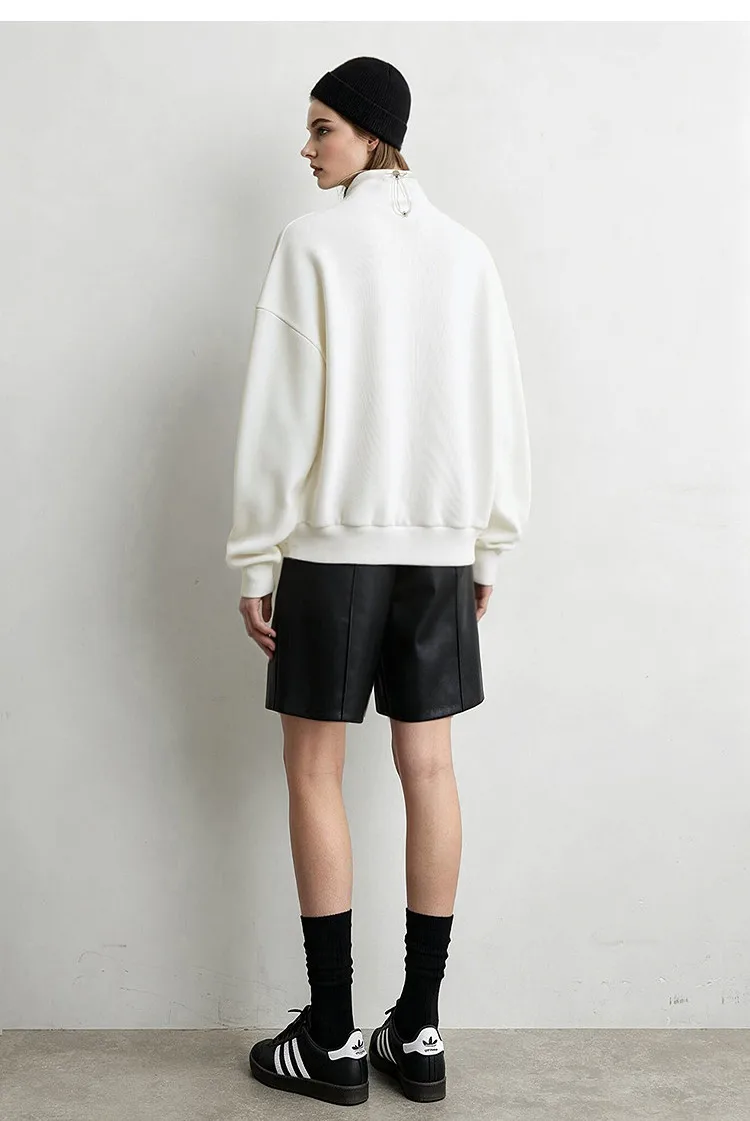 Amii Mock Neck Fleece Lined Sweatshirt Drop Shoulder Oversized Slimming Casual Minimalist Winter Women's Sweaters 12614002