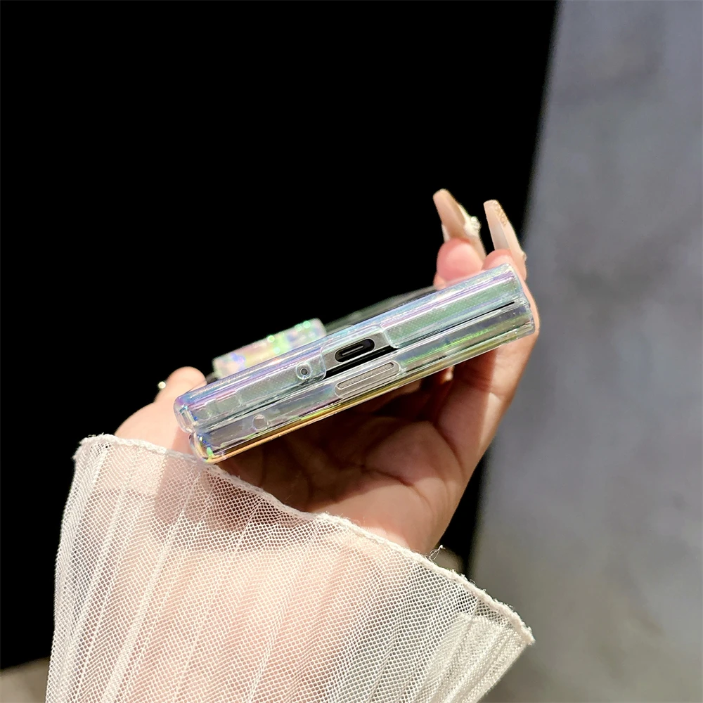 เลเซอร์สายรุ้งสีสําหรับ Magsafe Magnetic Wireless Charge สําหรับ Samsung Galaxy Z Flip 7 6 5 4 3 Fold7 6 5 4 ฝาครอบโปร่งใส