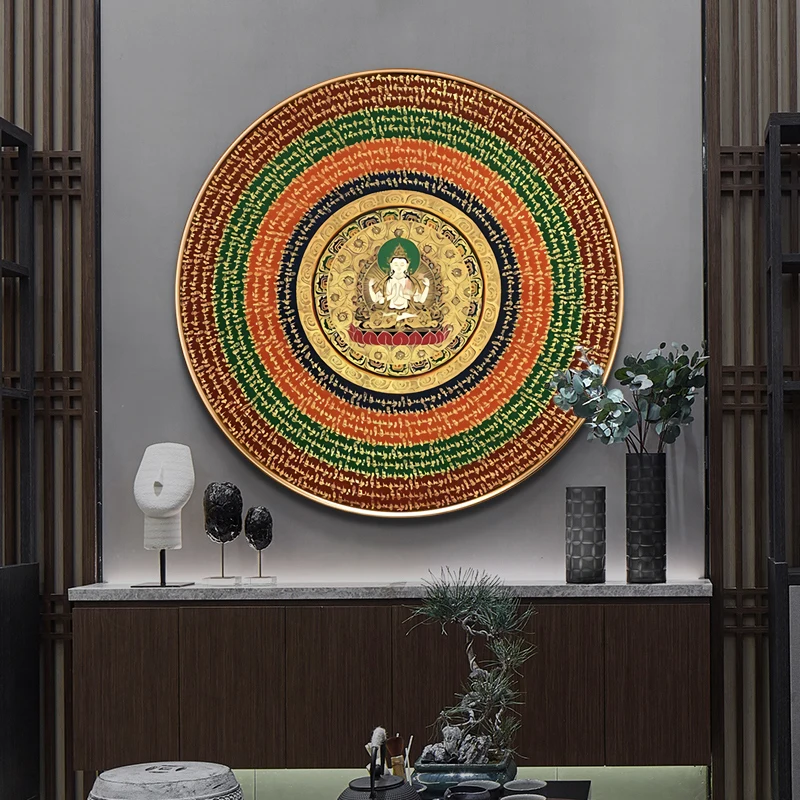 

Handmade Diamond Embroidery round Tangka Cross Stitch Line New 2024 Living Room Entrance Chinese Style Home Cotton Fabric