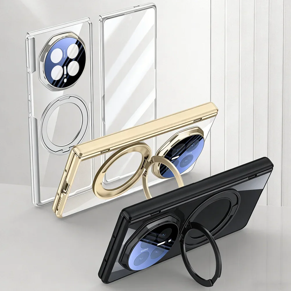 

Metal Ring Holder Magnetic Ring With Tempered Glass Film Full Case For Honor Magic V6 magic v5 Spring Hinge Protection Cover