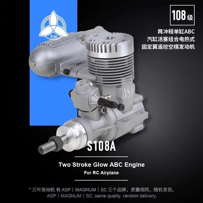 

ASP S108A 108-Class 17.2cc Two-Stroke Single-Cylinder Fixed-Wing Model Methanol Engine​ for Propellar 14*8