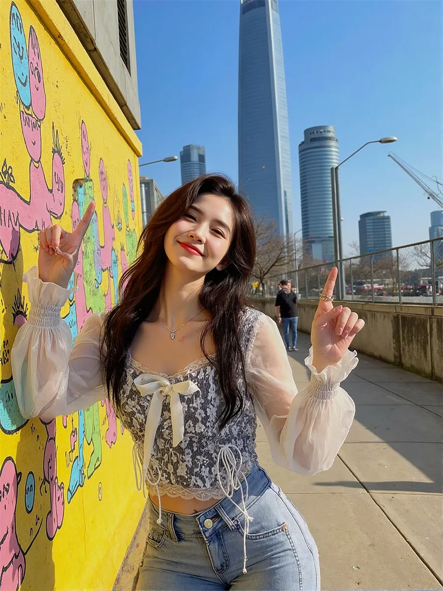 بلوزات قطنية نسائية بيضاء كبيرة الحجم مقاومة للشمس وأكمام قصيرة أنيقة أنثوية للشاطئ ملابس علوية كورية للسيدات مقاس كبير طويلة #4