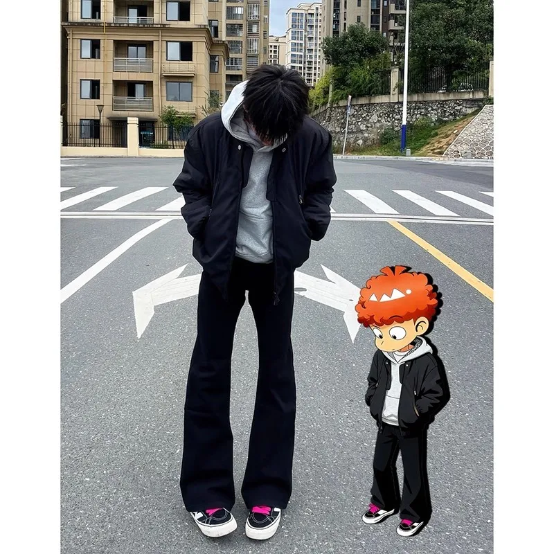 

Мужские зимние джинсы в стиле ретро, приталенные, с высокой талией, прямые, молодежные, модные