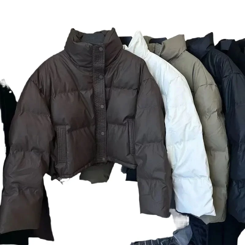 Thickened PU Leather Cotton Parkas for Women with Stand Collar, Bread Coat, and Portable Design in Winter 2024