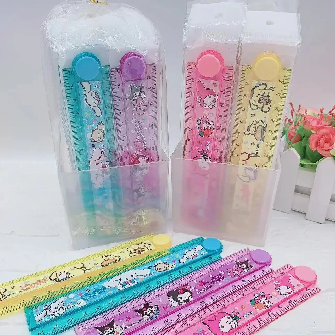 1PCS Sanrio Stationery Ruler  Hello Kitty My Melody Kuromi Anime Figures Pocket Measuring Ruler Kids Stationery School Supplies